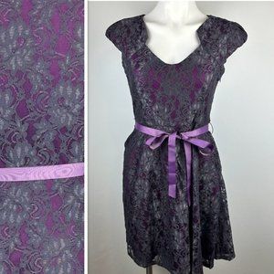 Yellow Star Purple Floral Lace Dress Size Medium